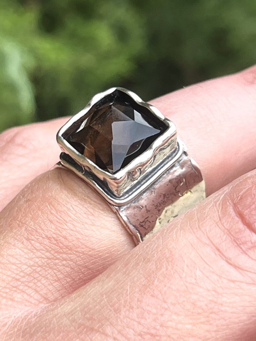 Vintage Silpada "Dusk 'Til Dawn" Sterling Silver Smoky Quartz Wide Band Ring